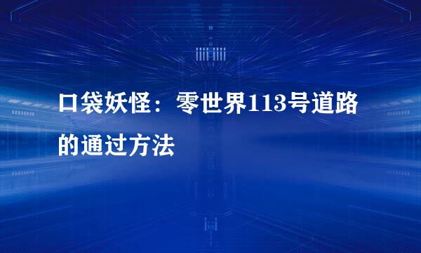 口袋妖怪：零世界113号道路的通过方法