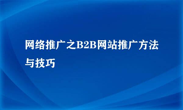 网络推广之B2B网站推广方法与技巧