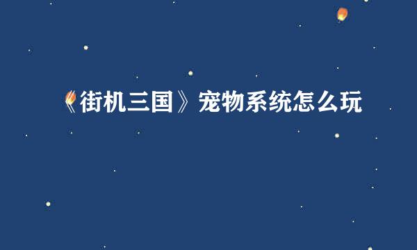 《街机三国》宠物系统怎么玩