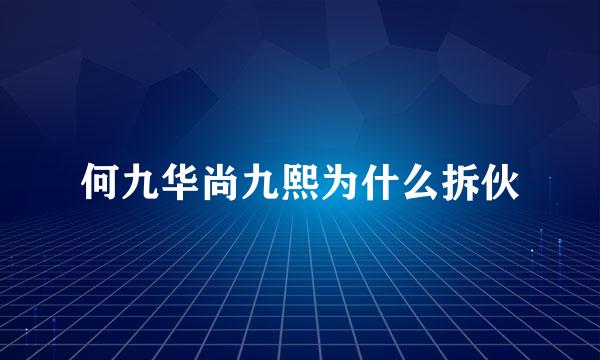 何九华尚九熙为什么拆伙