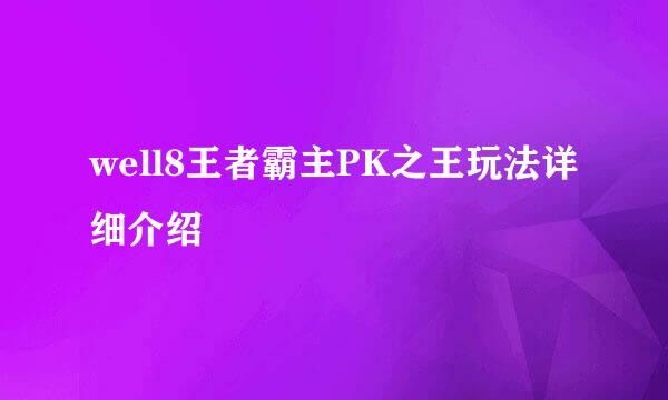 well8王者霸主PK之王玩法详细介绍