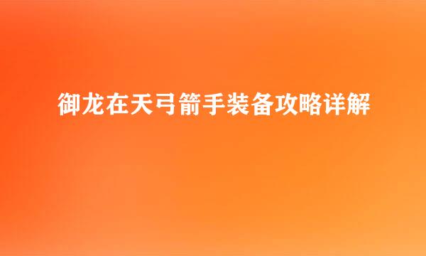 御龙在天弓箭手装备攻略详解