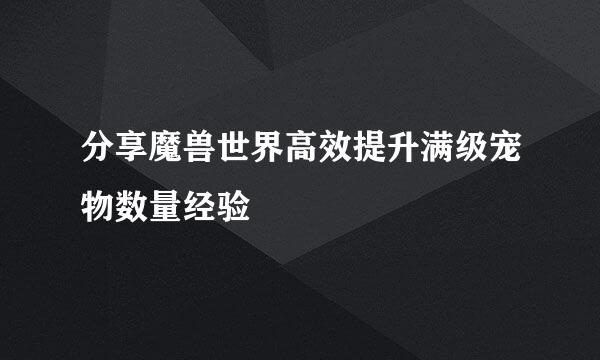 分享魔兽世界高效提升满级宠物数量经验