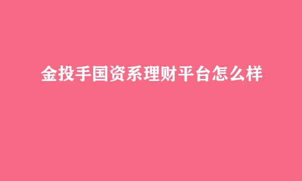 金投手国资系理财平台怎么样