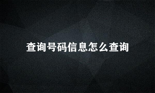 查询号码信息怎么查询