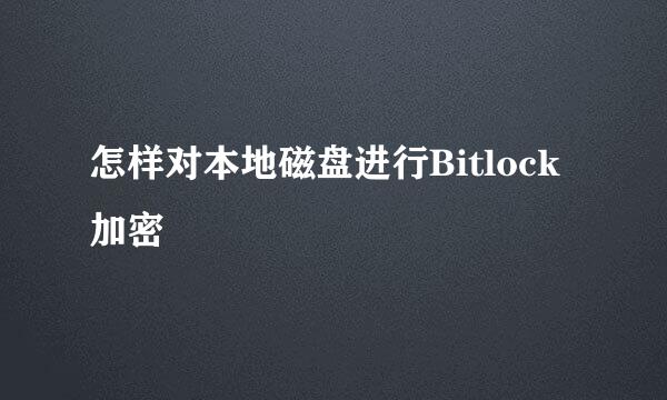 怎样对本地磁盘进行Bitlock加密