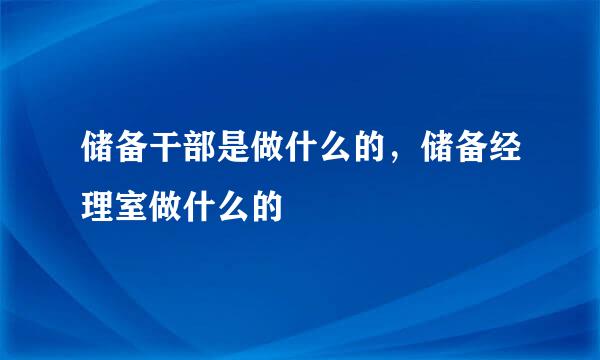 储备干部是做什么的,储备经理室做什么的