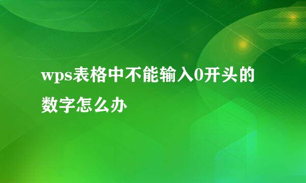 wps表格中不能输入0开头的数字怎么办