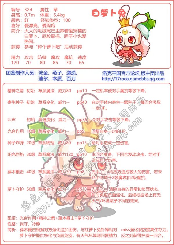 洛克王国白萝卜兔技能表