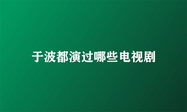 于波都演过哪些电视剧