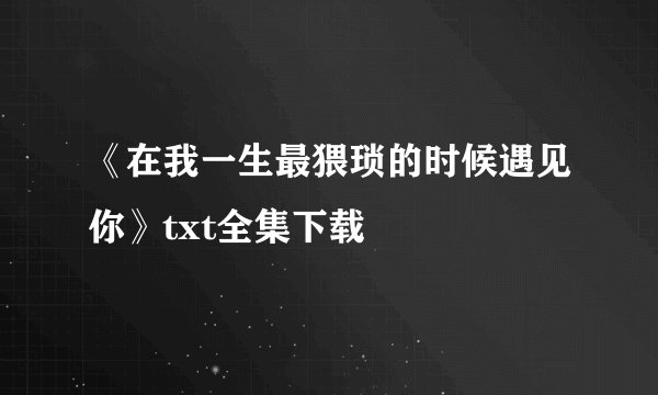 《在我一生最猥琐的时候遇见你》txt全集下载