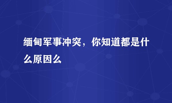 缅甸军事冲突，你知道都是什么原因么