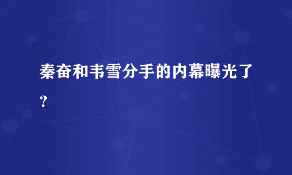 秦奋和韦雪分手的内幕曝光了？