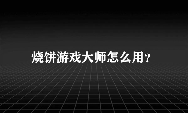 烧饼游戏大师怎么用？