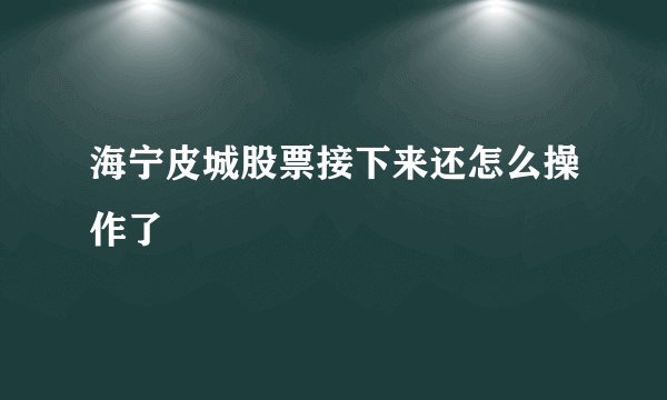 海宁皮城股票接下来还怎么操作了