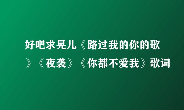 好吧求晃儿《路过我的你的歌》《夜袭》《你都不爱我》歌词
