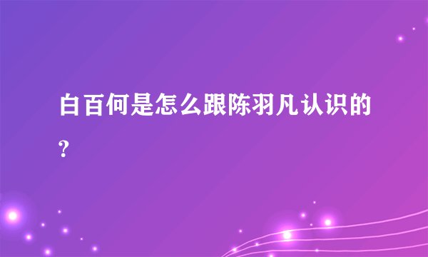 白百何是怎么跟陈羽凡认识的？