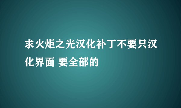 求火炬之光汉化补丁不要只汉化界面 要全部的