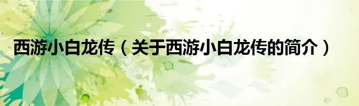 西游小白龙传（关于西游小白龙传的简介）