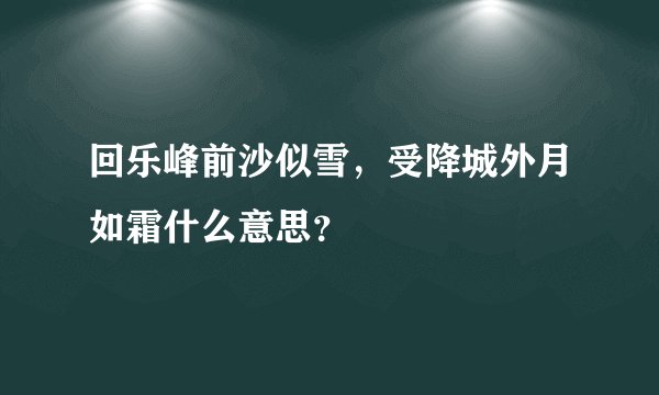 回乐峰前沙似雪，受降城外月如霜什么意思？