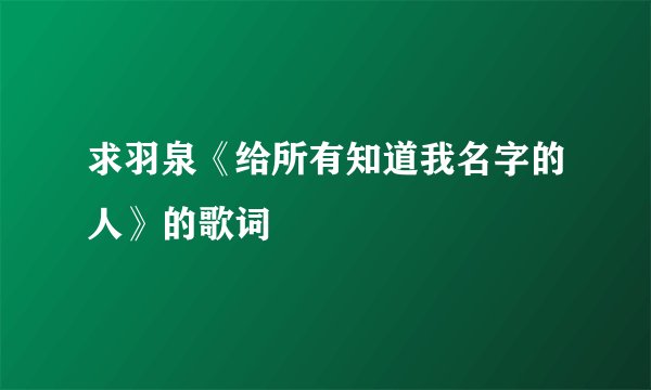 求羽泉《给所有知道我名字的人》的歌词