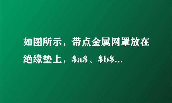 如图所示，带点金属网罩放在绝缘垫上，$a$、$b$、$c$、$d$分别为与网罩内、外壁连接的验电器，则验电器薄片张开的是（  ）A.$a$B.$b$C.$c$D.$d$