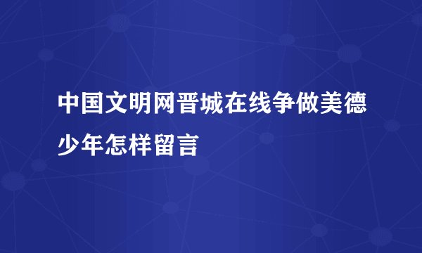 中国文明网晋城在线争做美德少年怎样留言