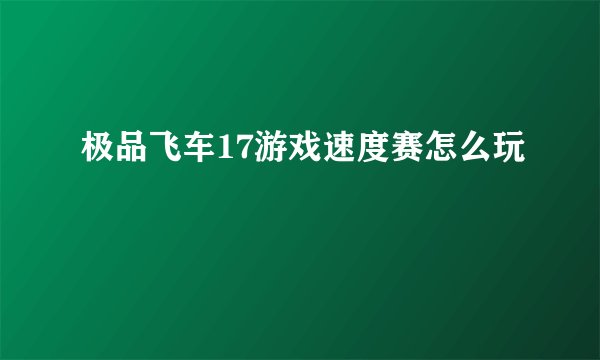 极品飞车17游戏速度赛怎么玩