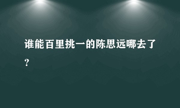 谁能百里挑一的陈思远哪去了？