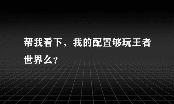 帮我看下，我的配置够玩王者世界么？