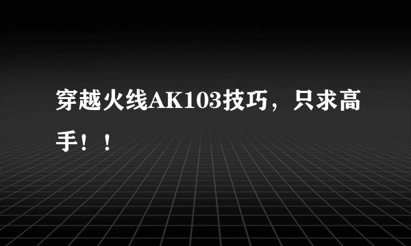 穿越火线AK103技巧，只求高手！！