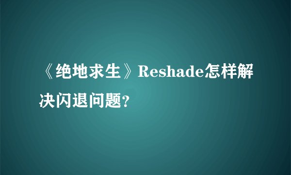 《绝地求生》Reshade怎样解决闪退问题？