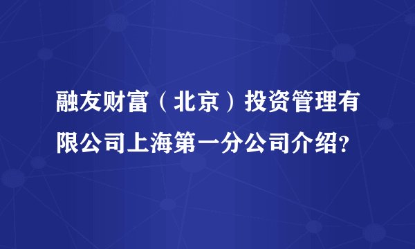 融友财富（北京）投资管理有限公司上海第一分公司介绍？