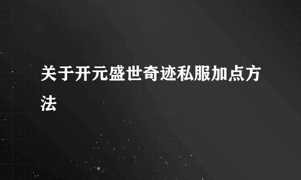 关于开元盛世奇迹私服加点方法