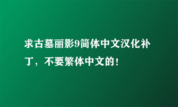 求古墓丽影9简体中文汉化补丁，不要繁体中文的！