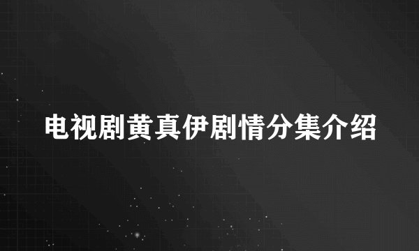 电视剧黄真伊剧情分集介绍