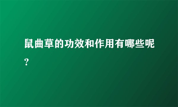 鼠曲草的功效和作用有哪些呢？