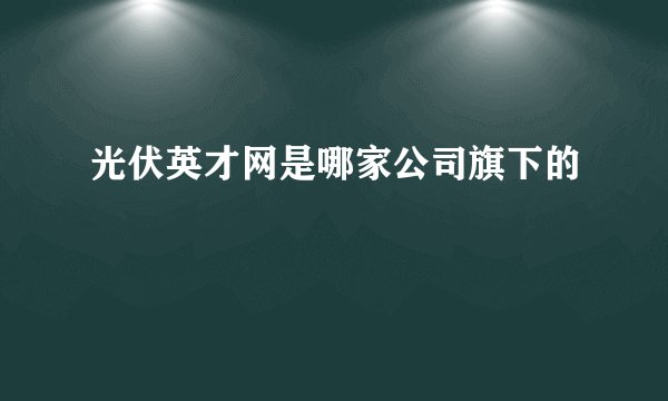 光伏英才网是哪家公司旗下的