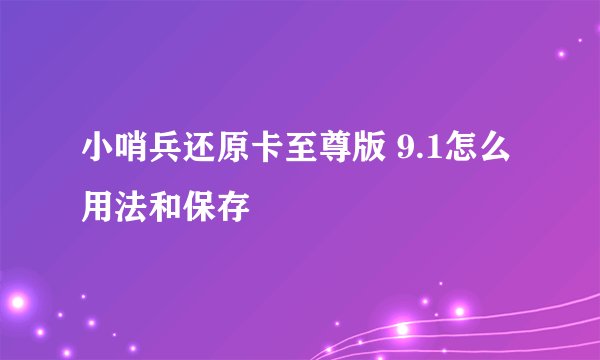 小哨兵还原卡至尊版 9.1怎么用法和保存