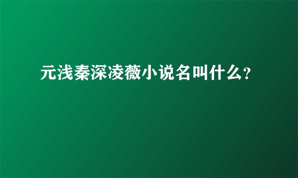元浅秦深凌薇小说名叫什么？